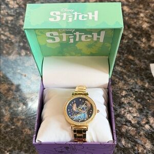 Disney Gold-Tone Watch with Blue Dial and Stitch Artwork